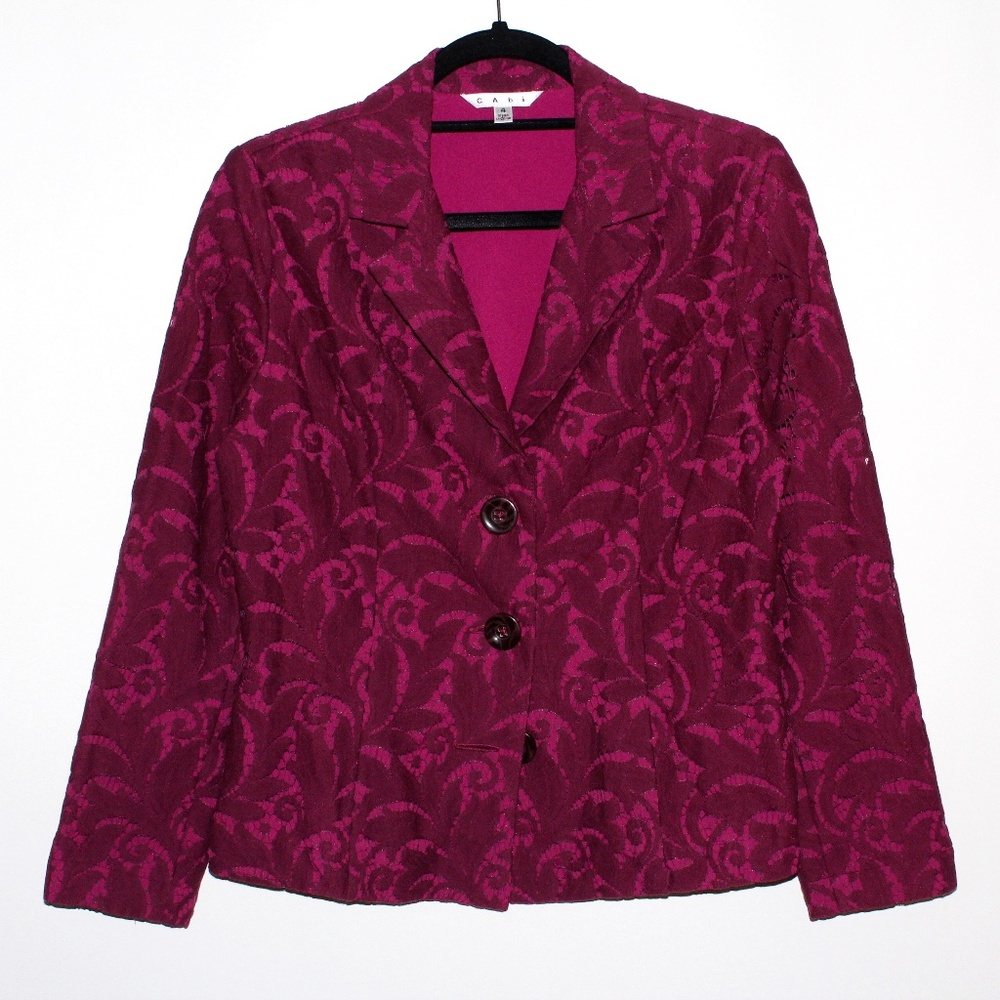 Cabi "Plumberry Frolic Jacket" Lace Overlay Blazer